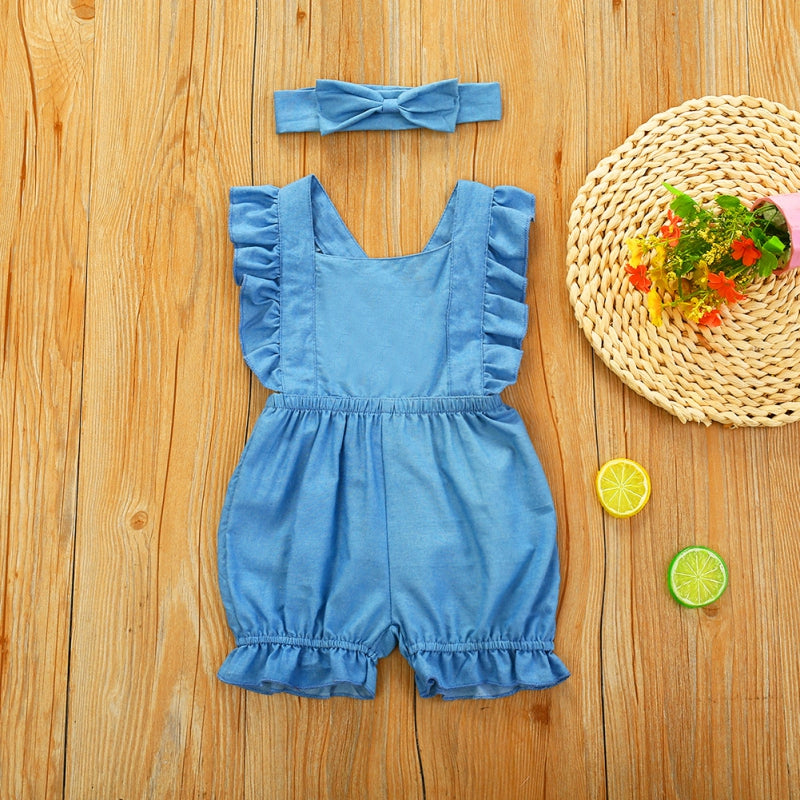 Macaquinho Jeans Infantil Azul Casual